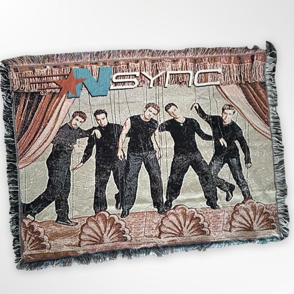 N*Sync No Strings Attached Tapestry Fringed Throw Blanket, 90s Y2K